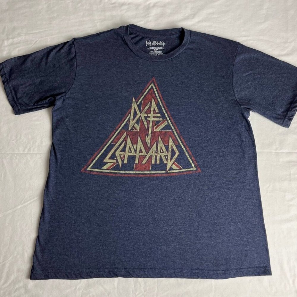 Def Lepperd T-Shirt Women Small Blue Crew Neck Graphic Cotton Blend Short Sleeve